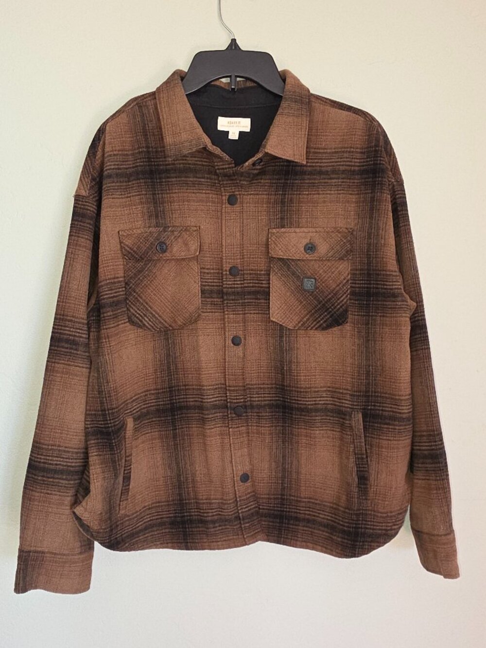 Roark Plaid Flannel Shacket Shirt Jacket Brown Caramel | Men's Medium